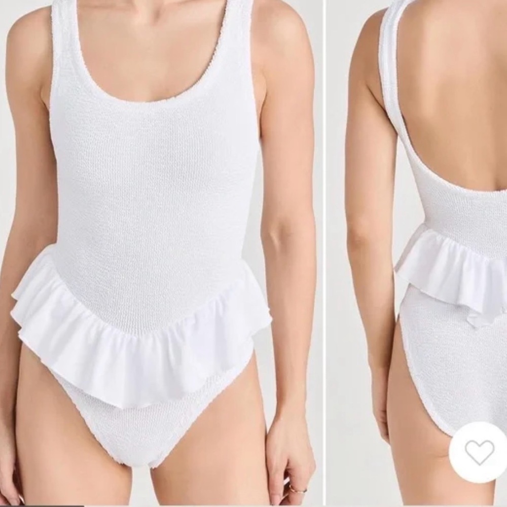 Denise White Ruffled Hunza G One-Piece Swimsuit